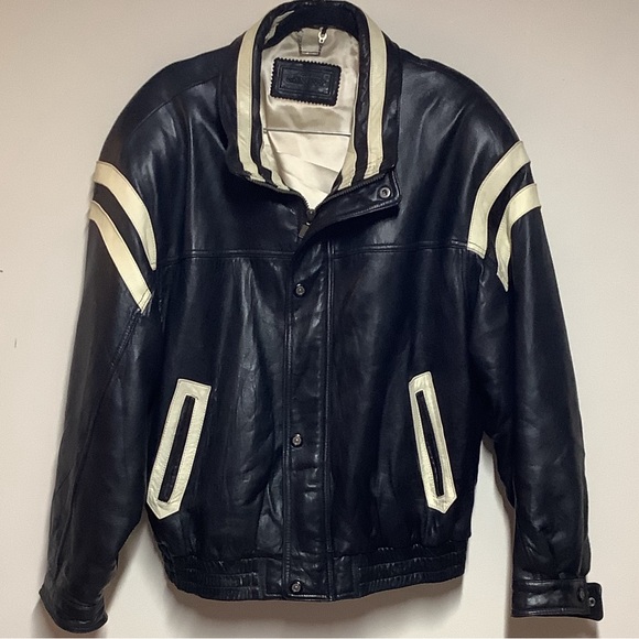 Saxony Other - Vintage Saxony black Lambskin leather moto biker jacket Men’s Sz 44 XL
